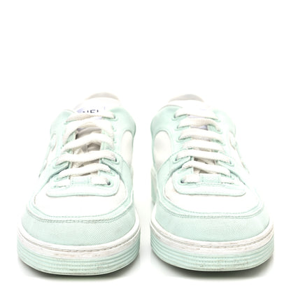 Chanel Cotton Sneakers 39 Light Turquoise White 3 of 10