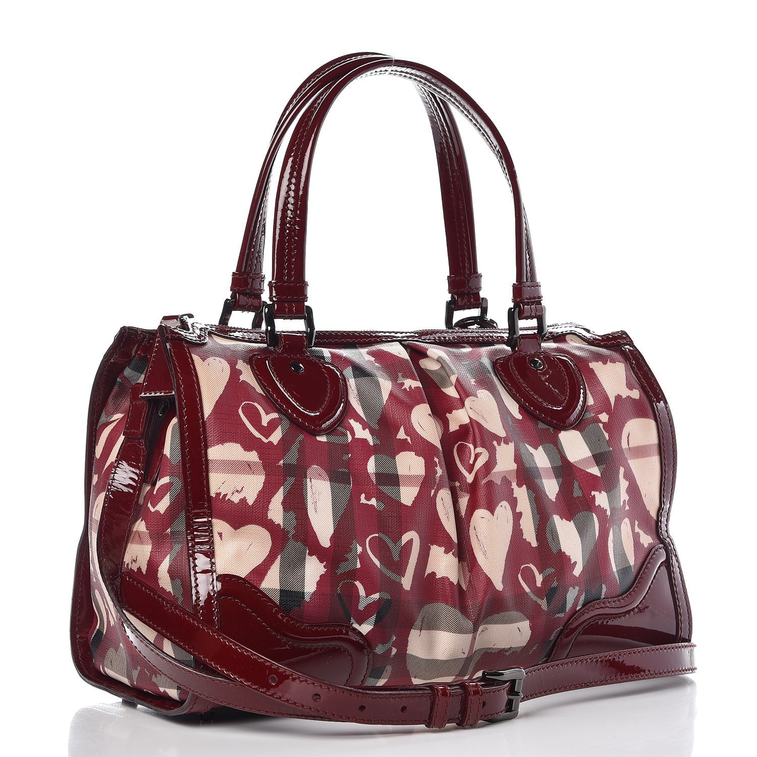 Burberry Nova Check Heart Print Pilgrim Satchel Berry 3 of 11