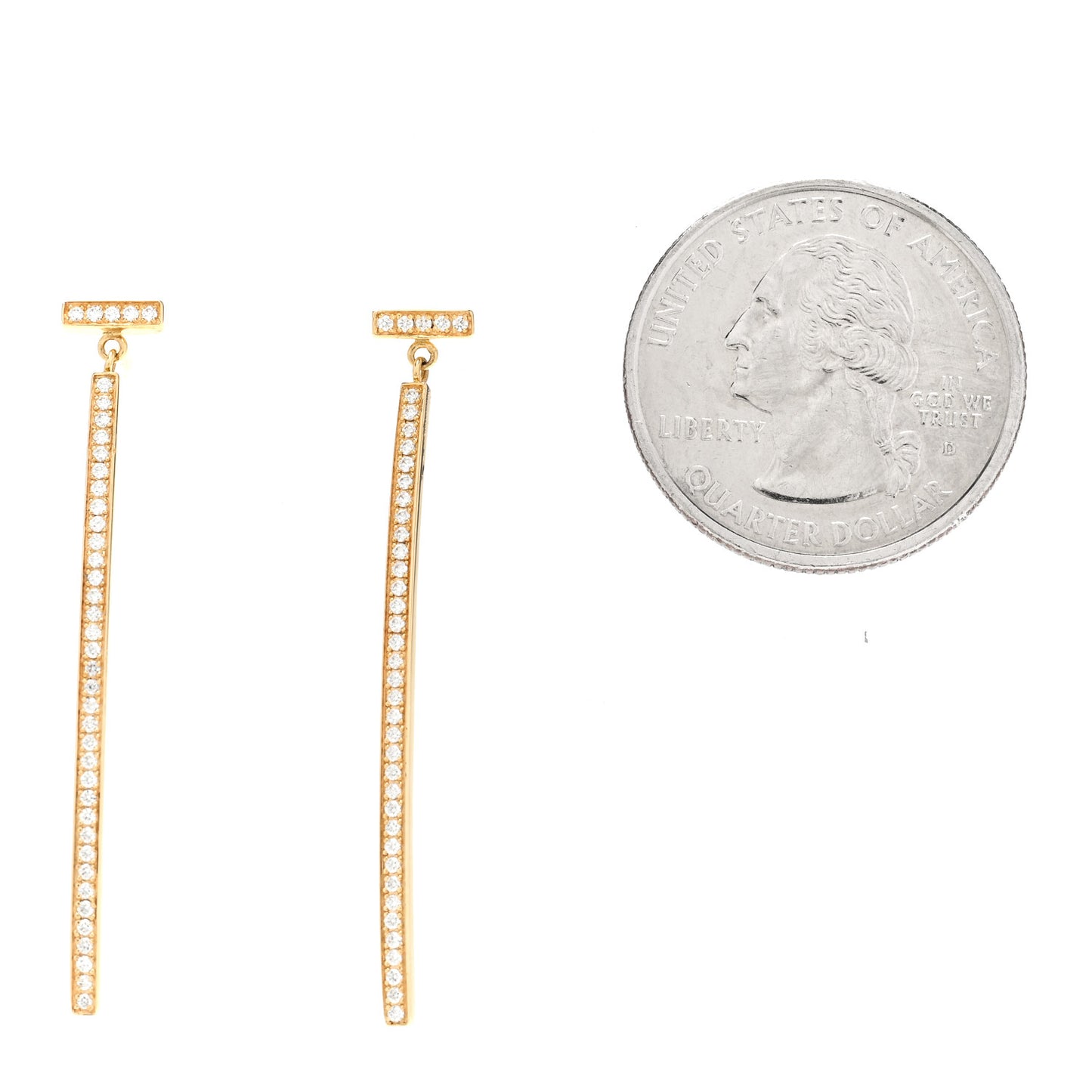 18K Yellow Gold Diamond T Bar Earrings