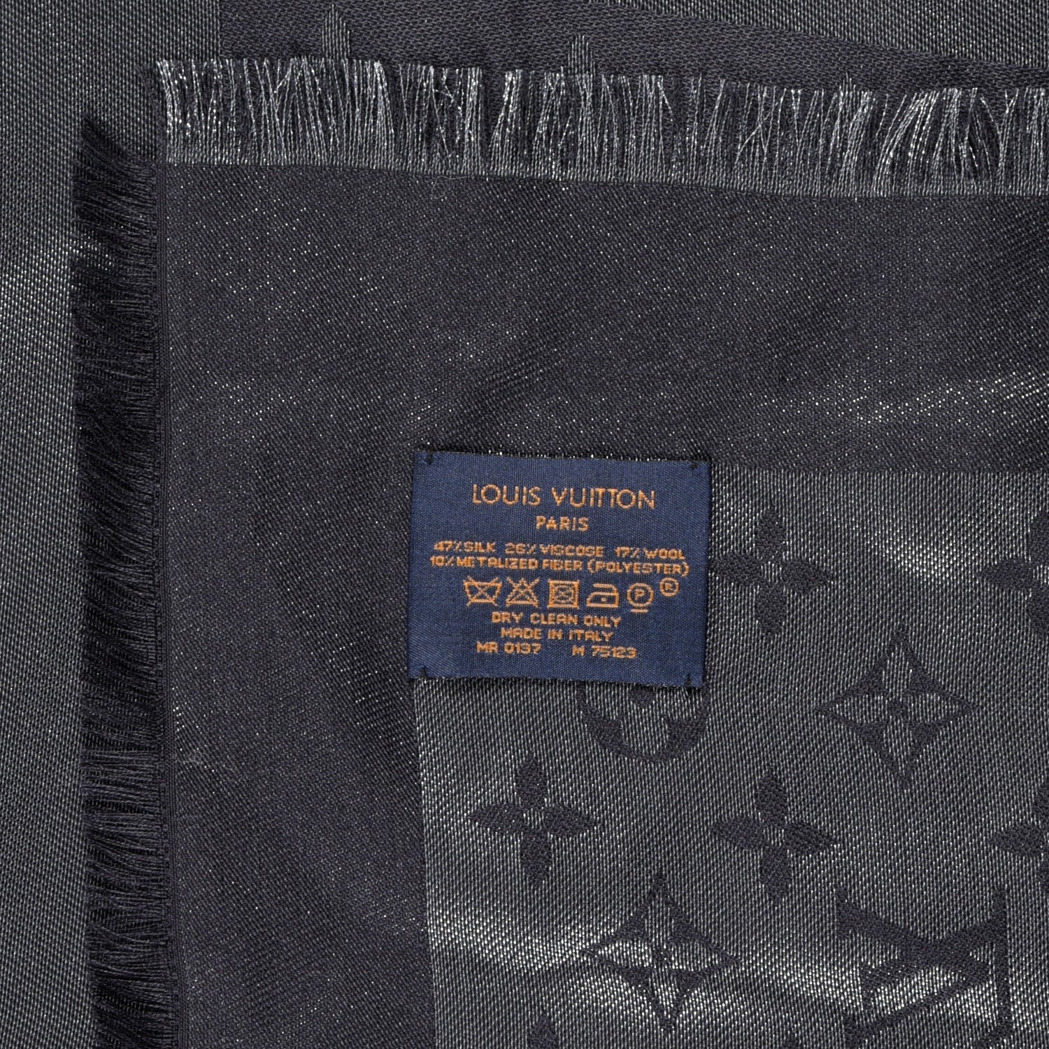 Louis Vuitton Silk Lurex Wool Monogram Shine Shawl Black 5 of 5