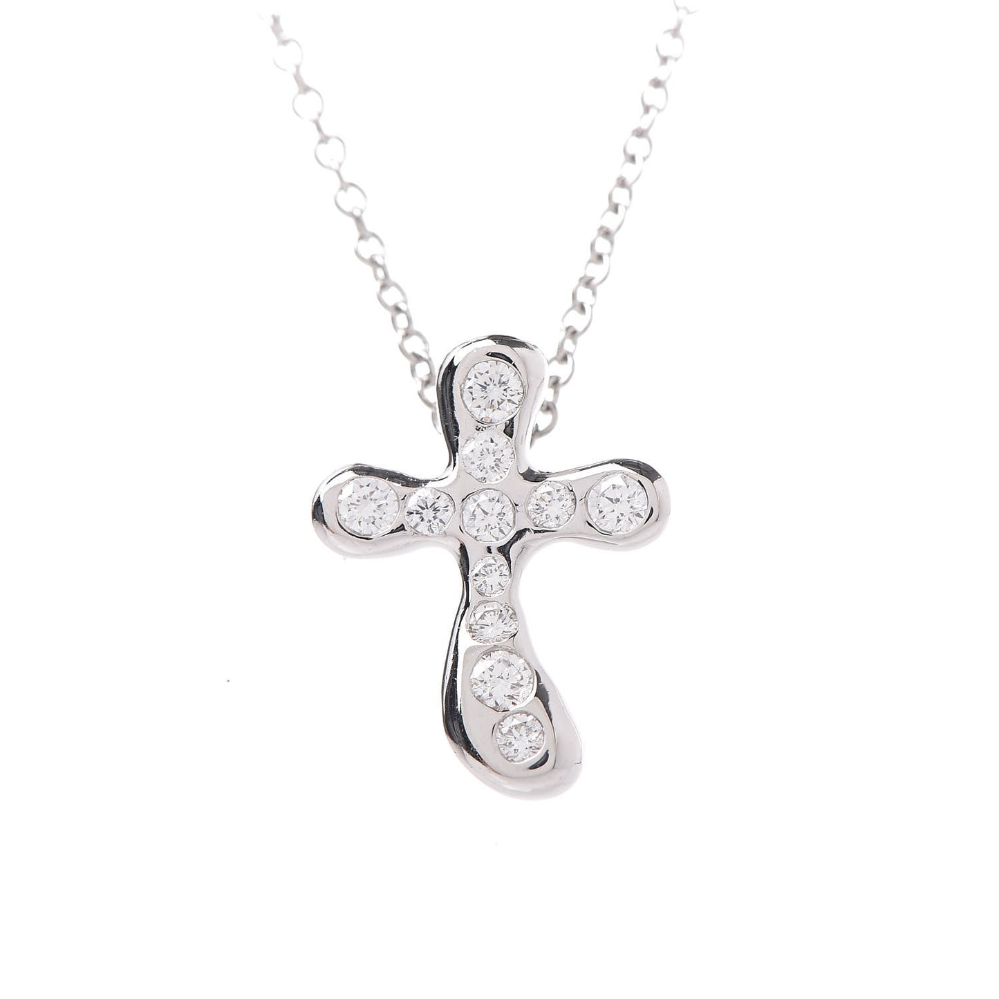 Platinum Diamond 14mm Elsa Peretti Cross Pendant Necklace
