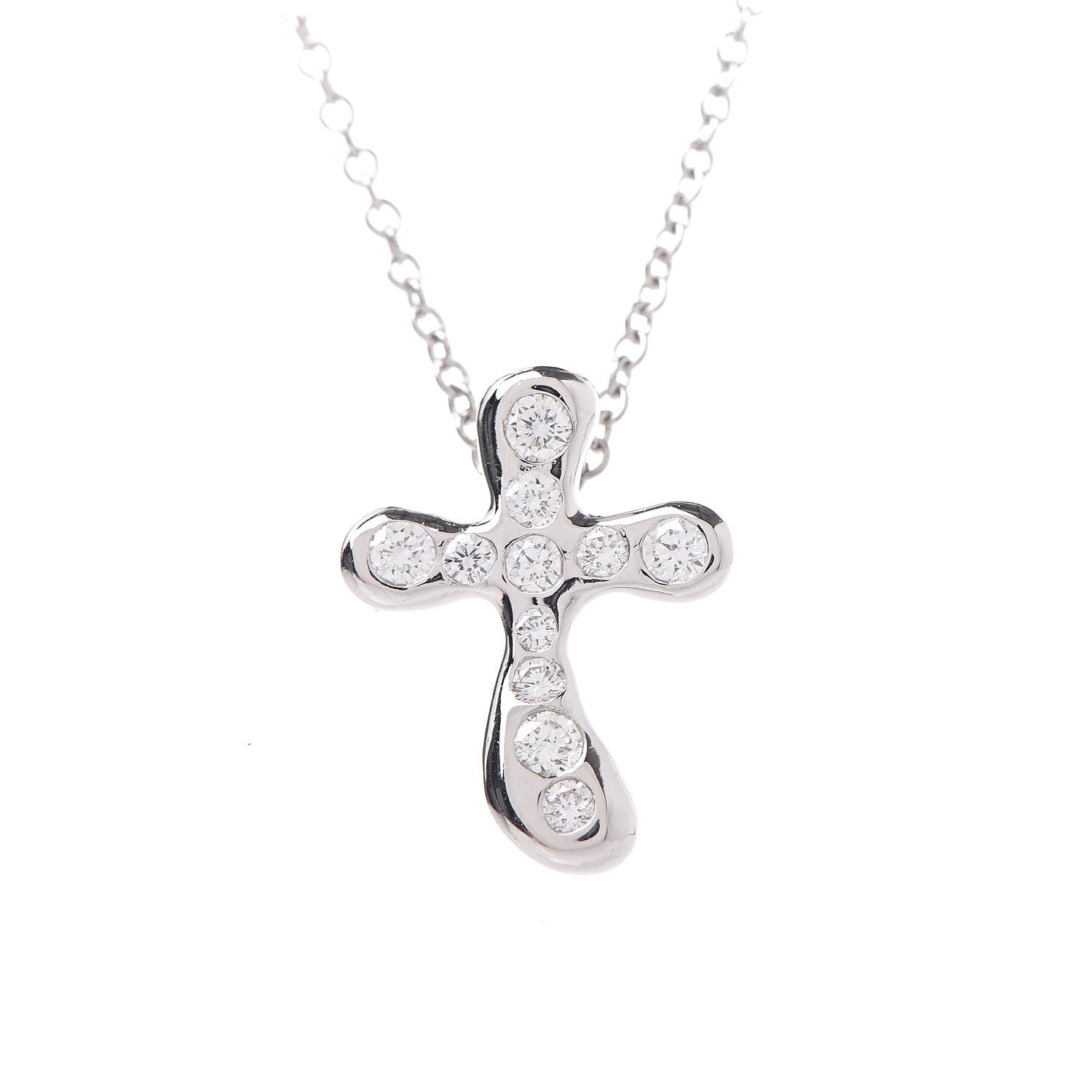 Tiffany Platinum Diamond 14mm Elsa Peretti Cross Pendant Necklace 4 of 8