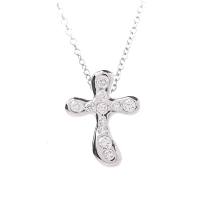 Tiffany Platinum Diamond 14mm Elsa Peretti Cross Pendant Necklace 4 of 8