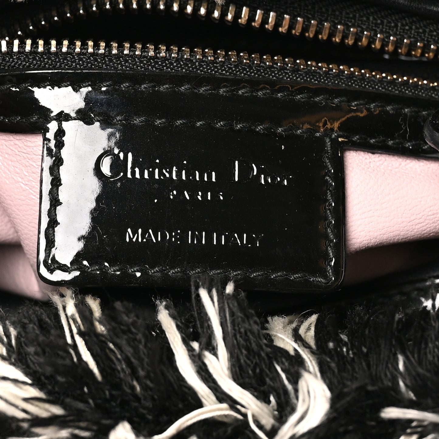 Tweed Fringe Medium Lady Dior White Black