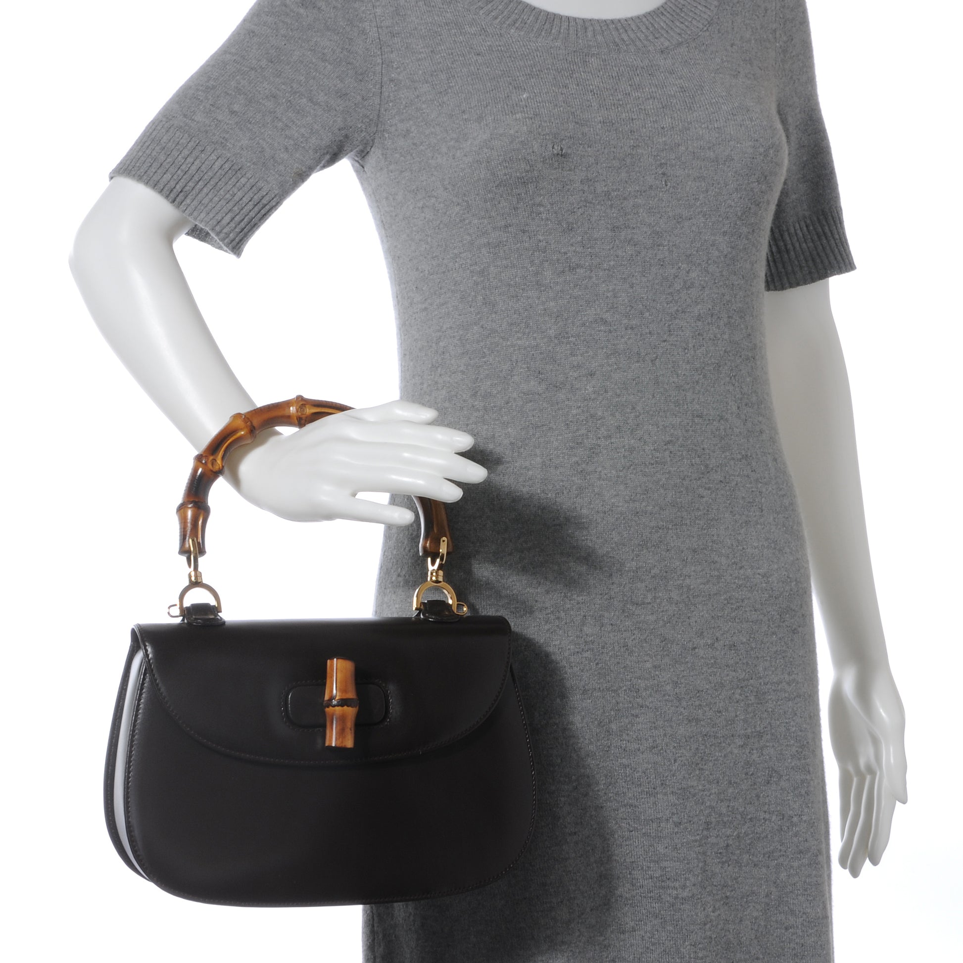 Gucci Leather Bamboo Top Handle Bag Black 2 of 7