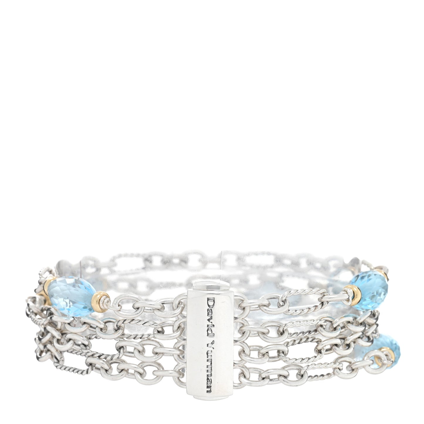 Sterling Silver 18K Yellow Gold Blue Topaz Figaro Multi Strand Bracelet