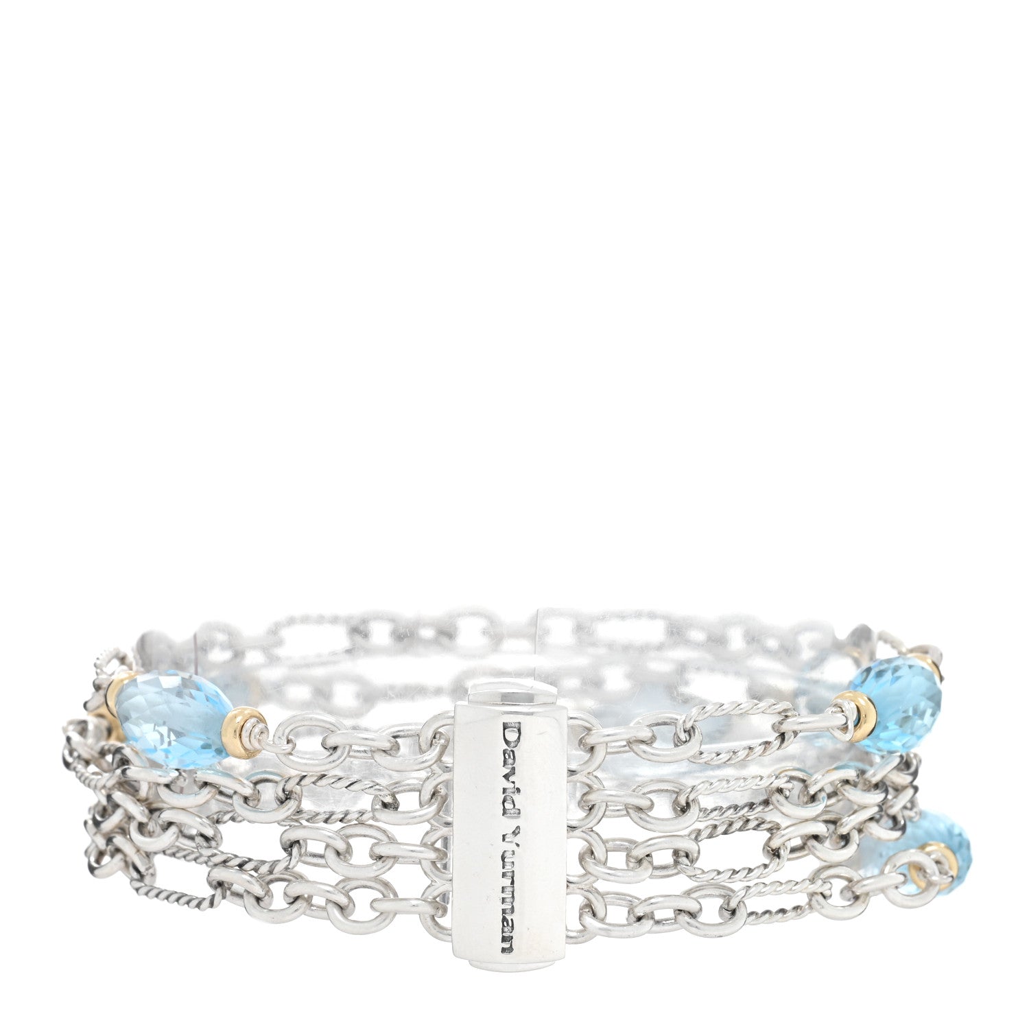 David Yurman Sterling Silver 18K Yellow Gold Blue Topaz Figaro Multi Strand Bracelet 2 of 3