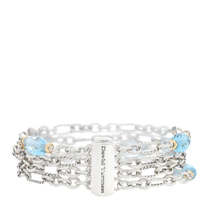 David Yurman Sterling Silver 18K Yellow Gold Blue Topaz Figaro Multi Strand Bracelet 2 of 3