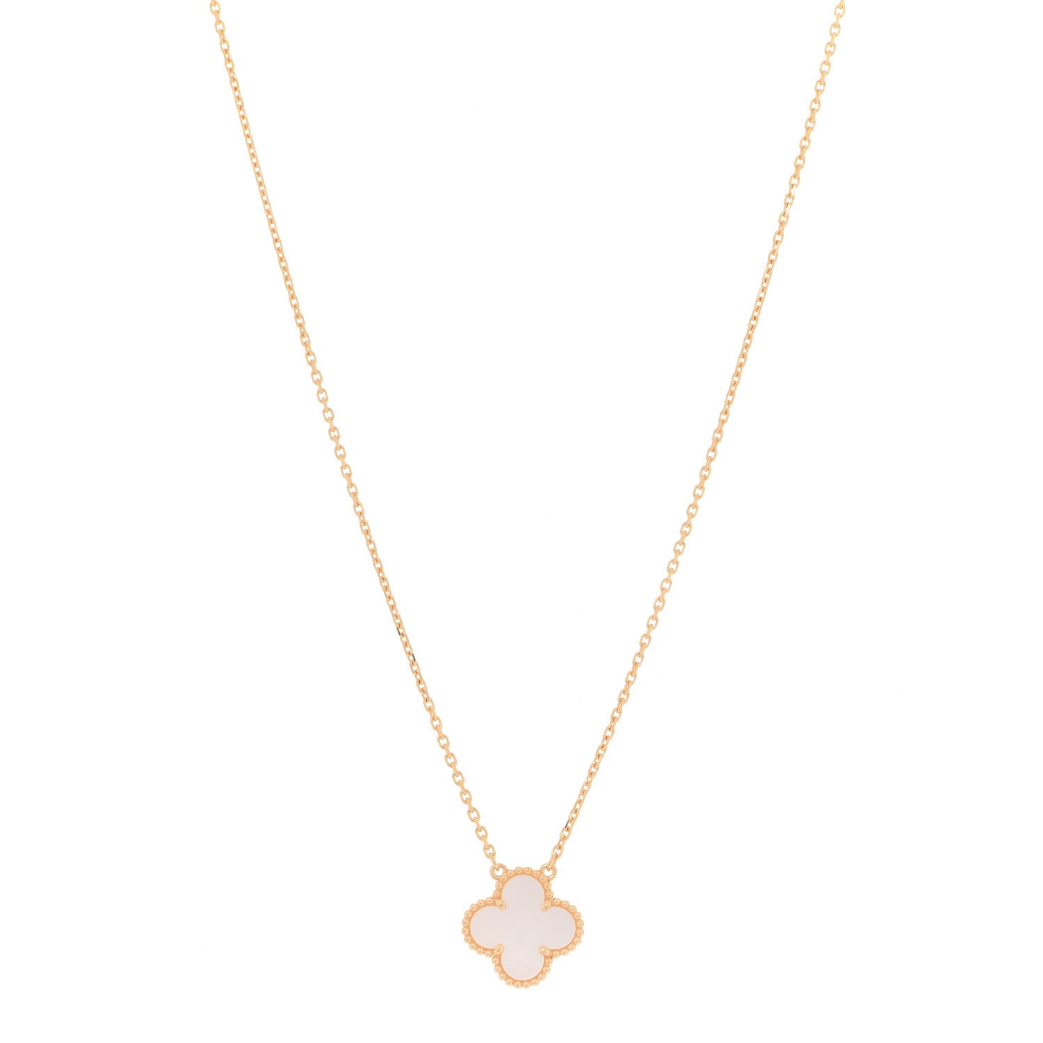 Van Cleef & Arpels 18K Yellow Gold Mother of Pearl Vintage Alhambra Pendant Necklace 1 of 6
