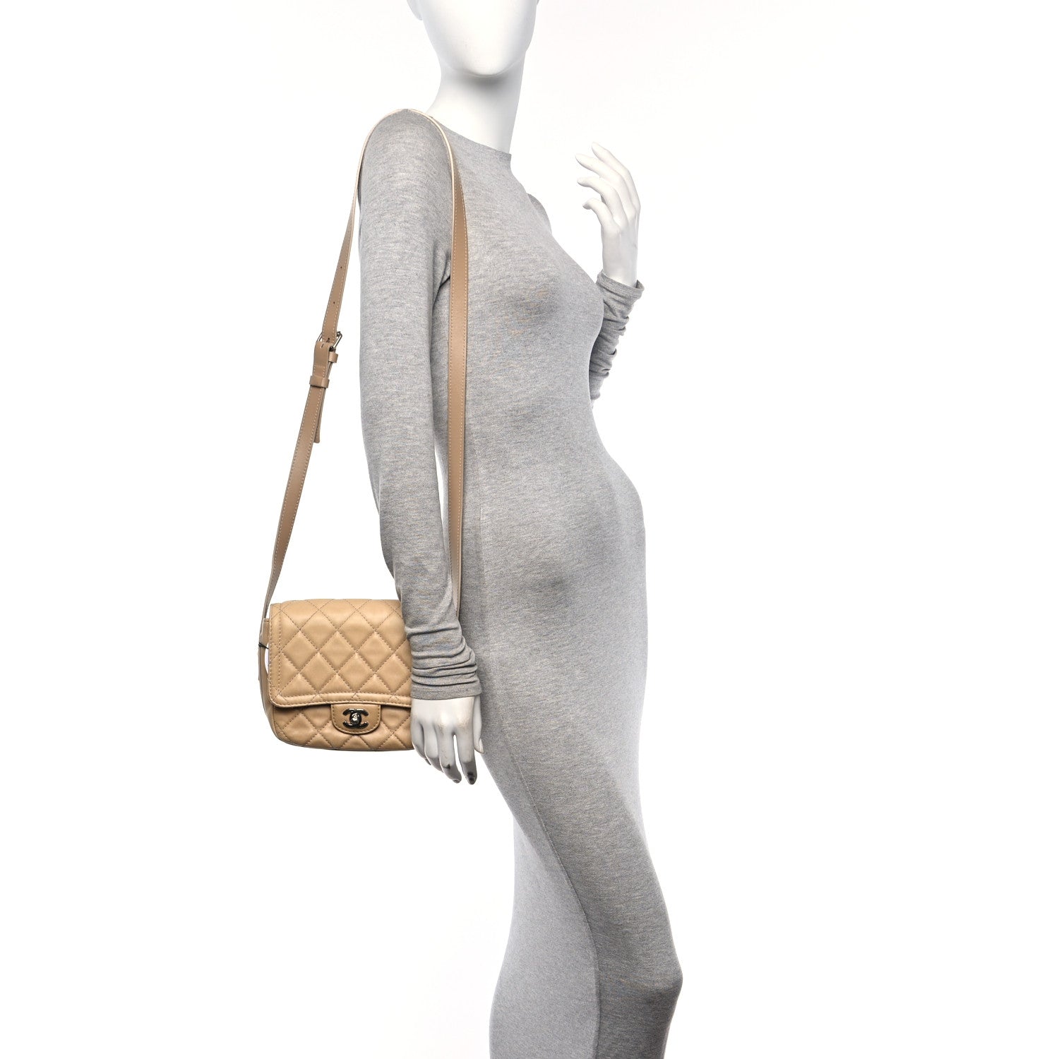 Chanel Lambskin Quilted Flap Crossbody Bag Beige 2 of 13