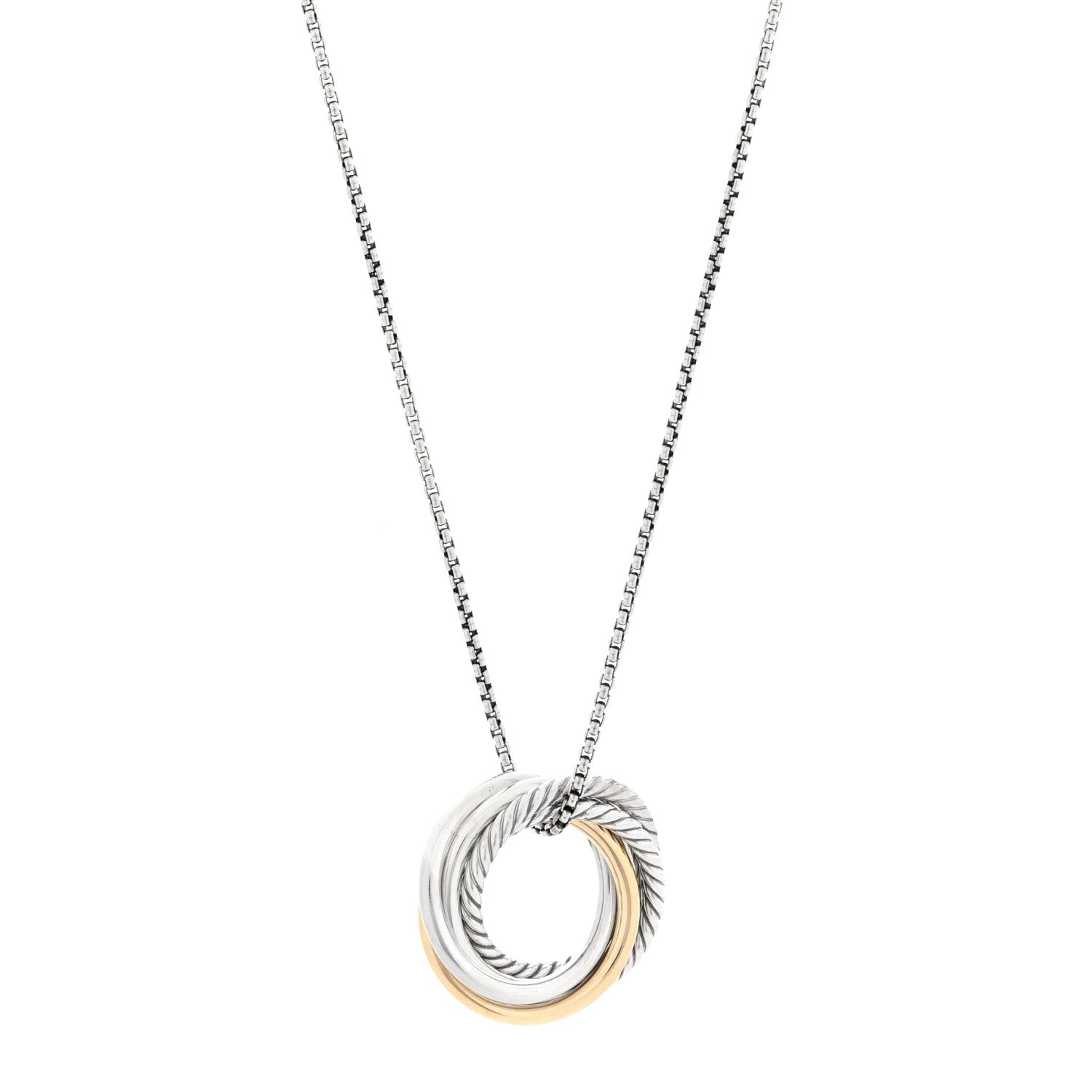 David Yurman Sterling Silver 14K Yellow Gold 28mm Crossover Pendant Necklace 1 of 4