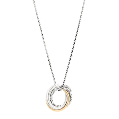 David Yurman Sterling Silver 14K Yellow Gold 28mm Crossover Pendant Necklace 1 of 4