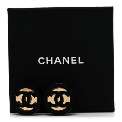 Chanel Resin CC Round Earrings Gold Black 5 of 5