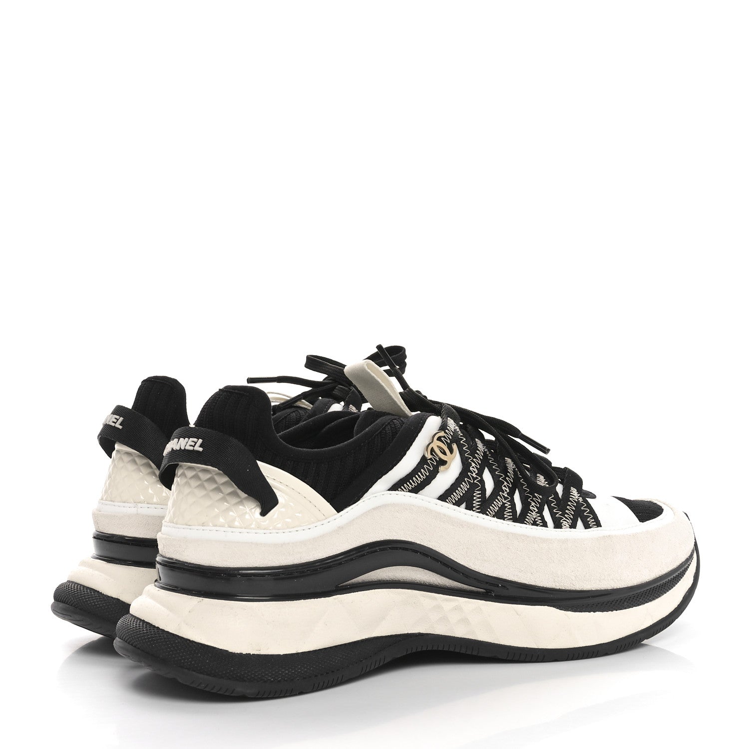 Chanel Fabric Suede Calfskin Sneakers 39 White Black 4 of 8
