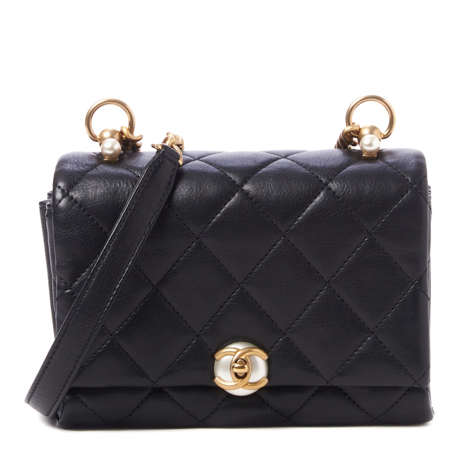 Chanel Calfskin Quilted Accordion Pearl CC Flap Bag Black 1 of 9