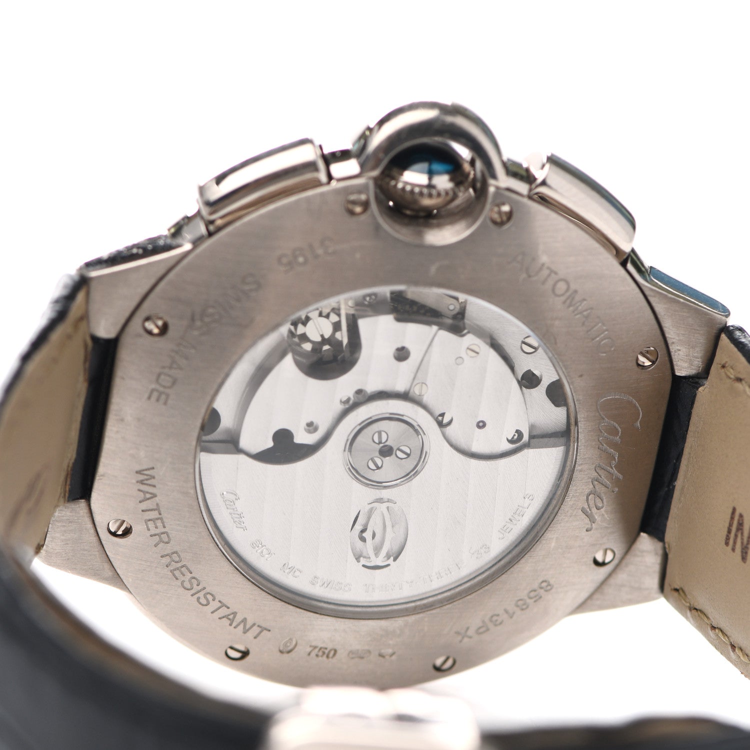 Cartier 18K White Gold Alligator 42mm Ballon Bleu De Cartier Chronograph Automatic Watch 7 of 8