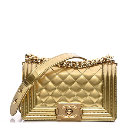 Chanel Metallic Patent Calfskin Quilted Small Boy Flap Gold 1 of 9