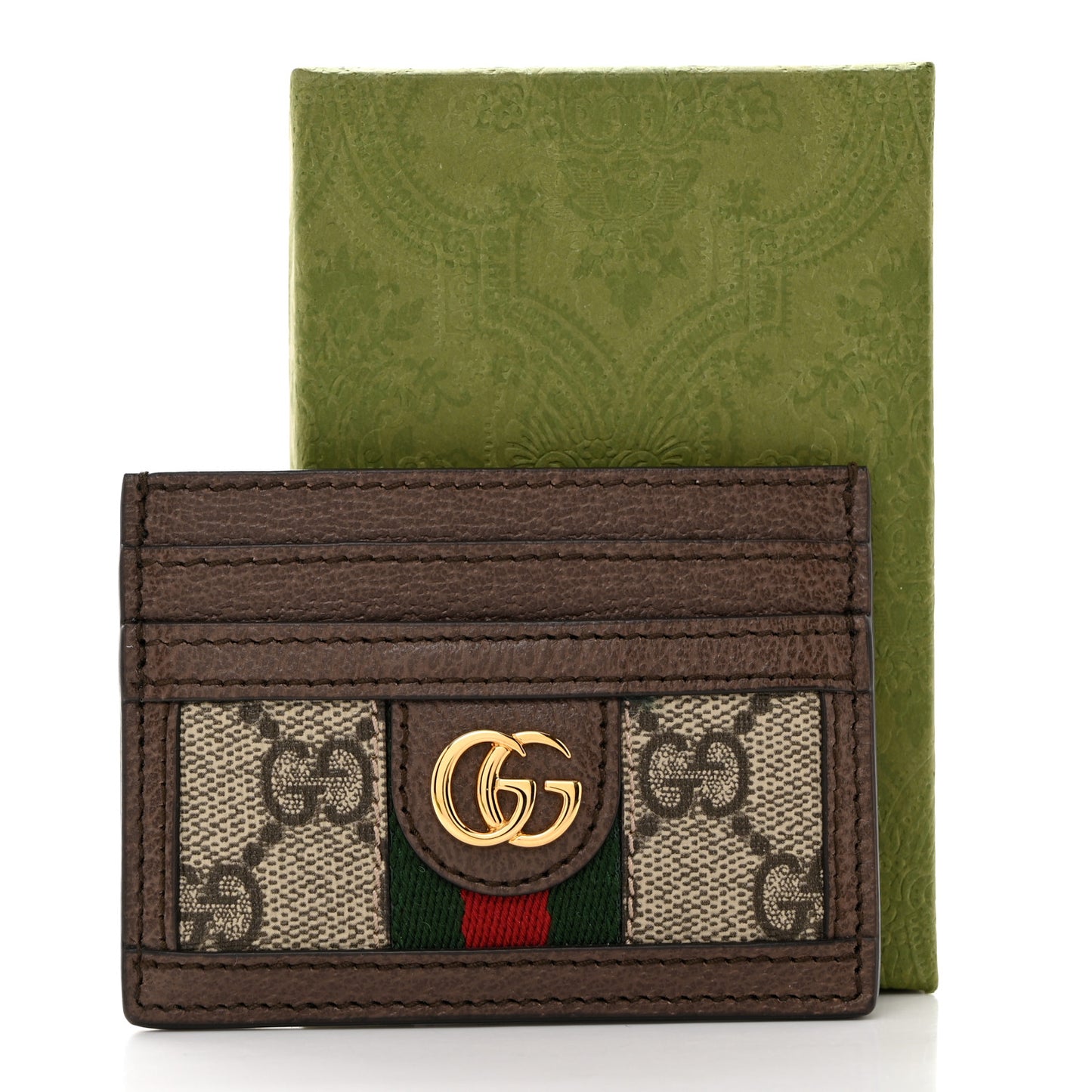 GG Supreme Monogram Textured Dollar Calfskin Ophidia Card Holder Beige Ebony New Acero