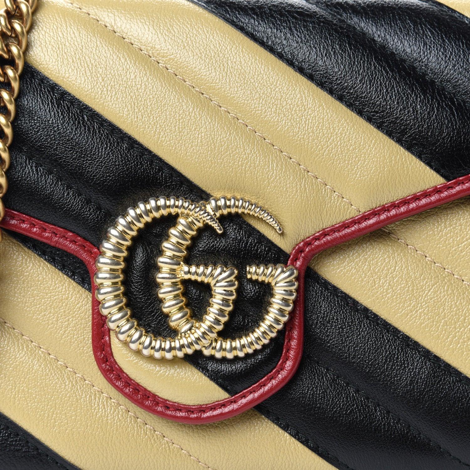 Gucci Azalea Calfskin Matelasse Diagonal Patchwork Torchon GG Marmont Chain Wallet Black Beige Romantic Cerise 8 of 8