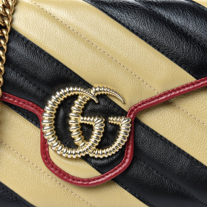 Gucci Azalea Calfskin Matelasse Diagonal Patchwork Torchon GG Marmont Chain Wallet Black Beige Romantic Cerise 8 of 8