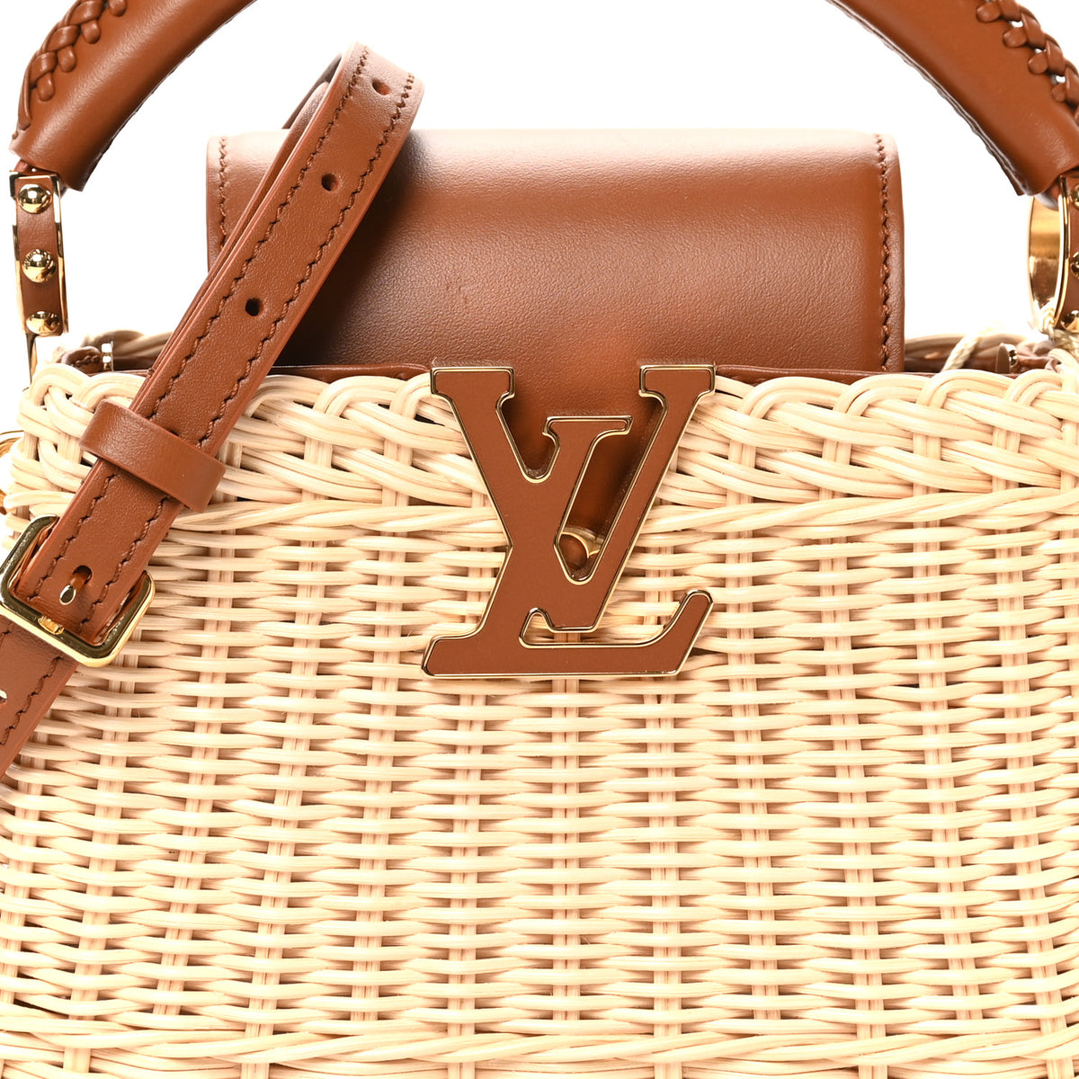Rattan Calfskin Capucines Mini Brown