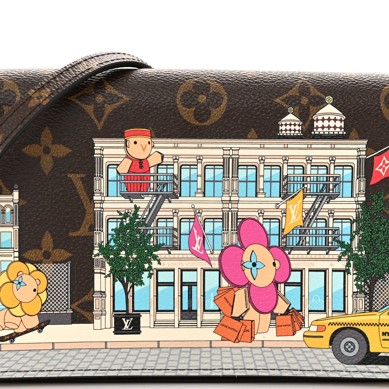 Louis Vuitton Monogram 2022 Christmas Animation New York Soho Pochette Felicie Chain Wallet Yellow 8 of 10