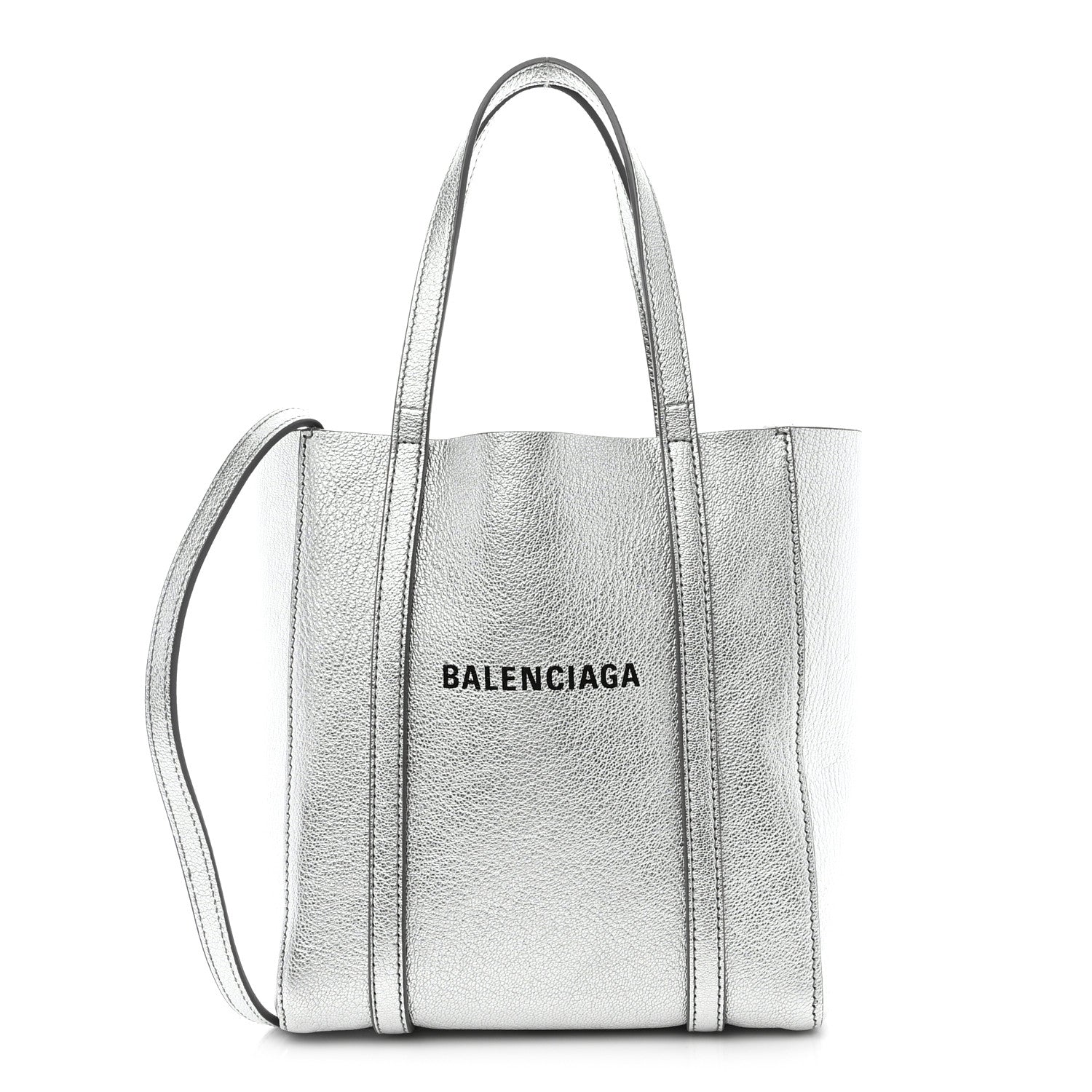 Balenciaga Metallic Goatskin Logo XXS Everyday Tote Argent Black 1 of 12