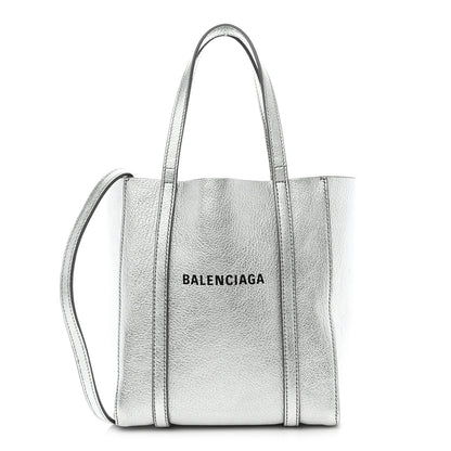 Balenciaga Metallic Goatskin Logo XXS Everyday Tote Argent Black 1 of 12