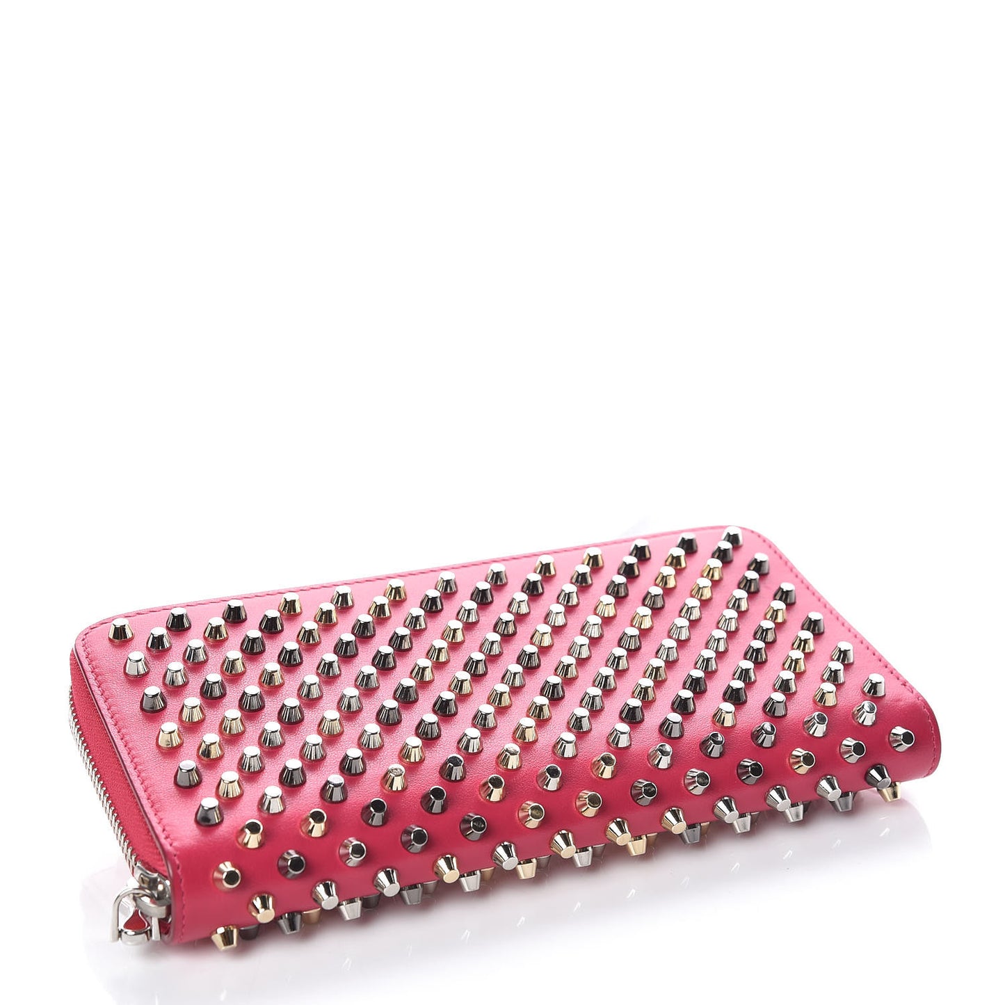 Calfskin Panettone Spiked Zip Around Wallet Rosa