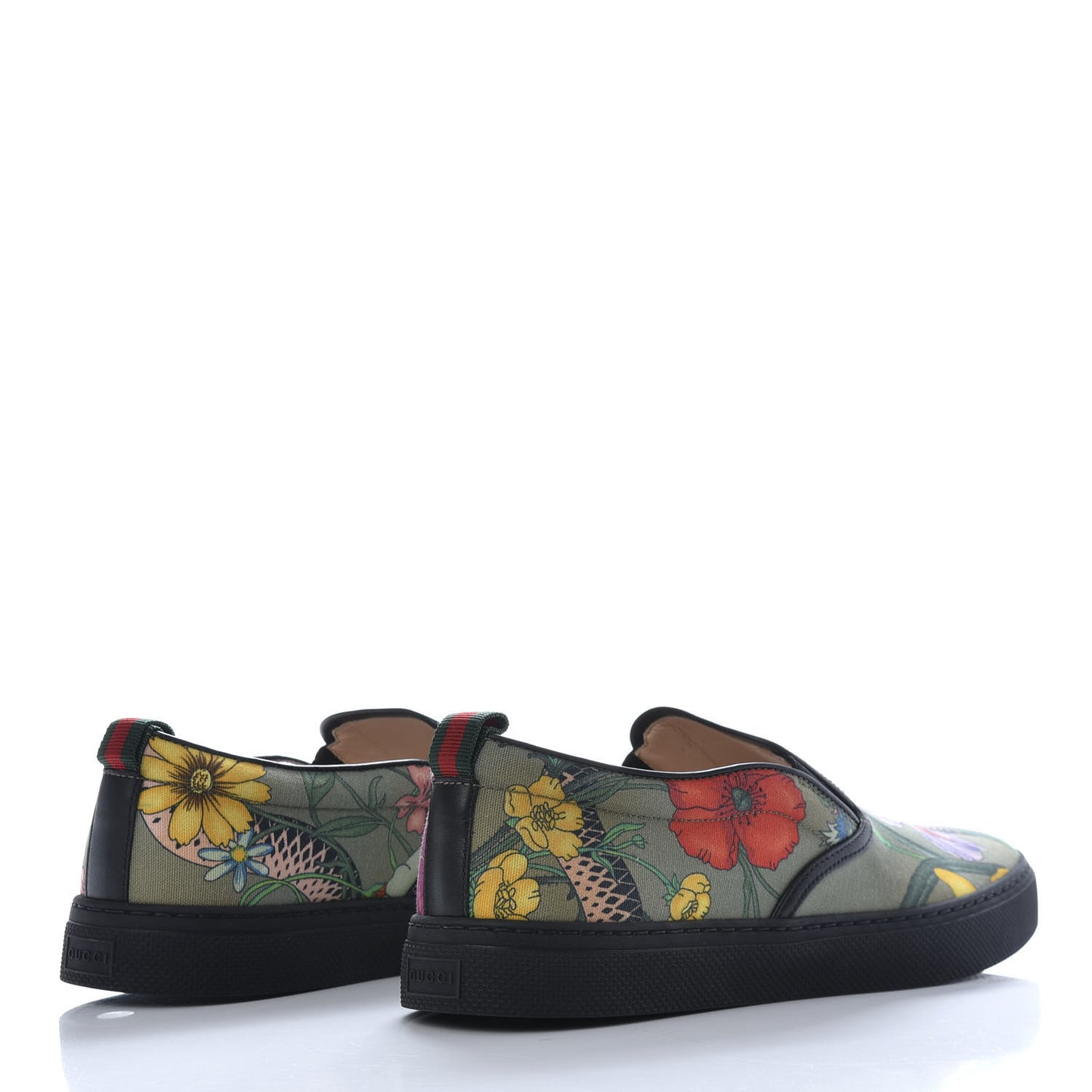Canvas Miro Soft Calfskin Web Floral Snake Print Mens Dublin Slip On Sneakers 8 Militare Multicolor Black