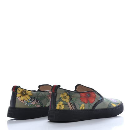 Gucci Canvas Miro Soft Calfskin Web Floral Snake Print Mens Dublin Slip On Sneakers 8 Militare Multicolor Black 4 of 11