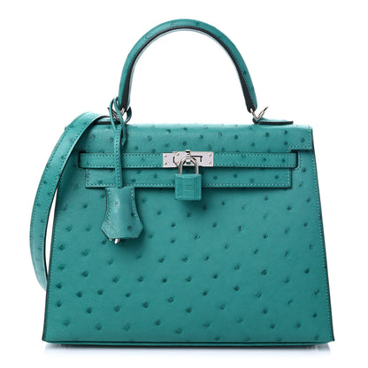 Hermes Ostrich Kelly Sellier 25 Vert Verone 1 of 10