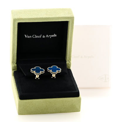 Van Cleef & Arpels 18K Yellow Gold Blue Agate Vintage Alhambra Earrings 5 of 5