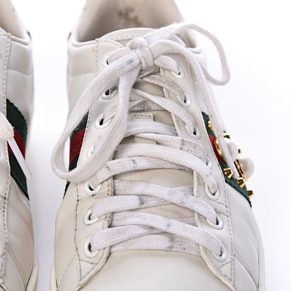 Gucci Calfskin Web Pearl Studded Womens Ace Sneakers 37.5 White 14 of 17