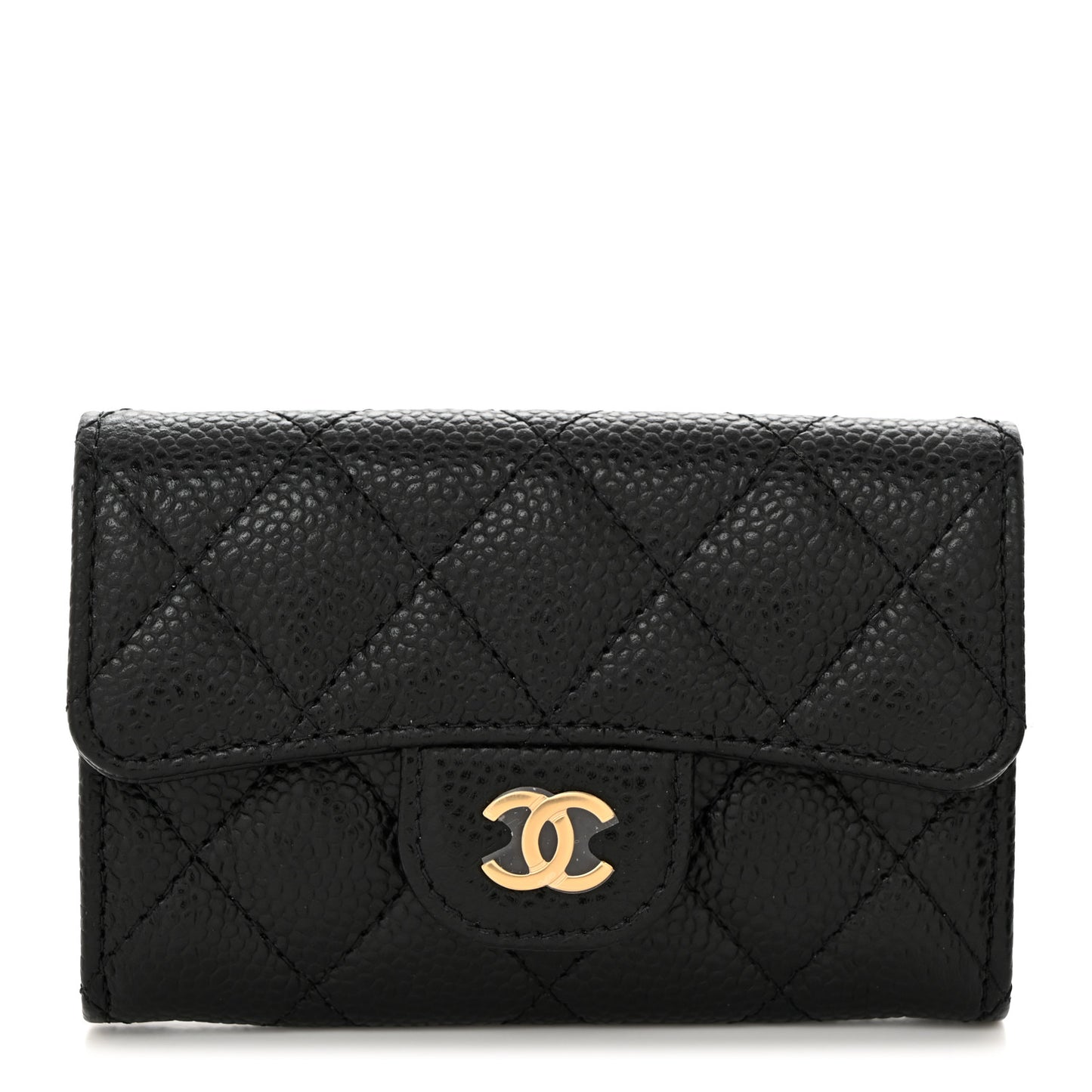 Caviar Quilted Flap Card Holder Wallet Black