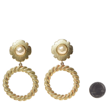 Chanel Camellia Pearl Hoop Clip On Earrings Gold 2 of 5