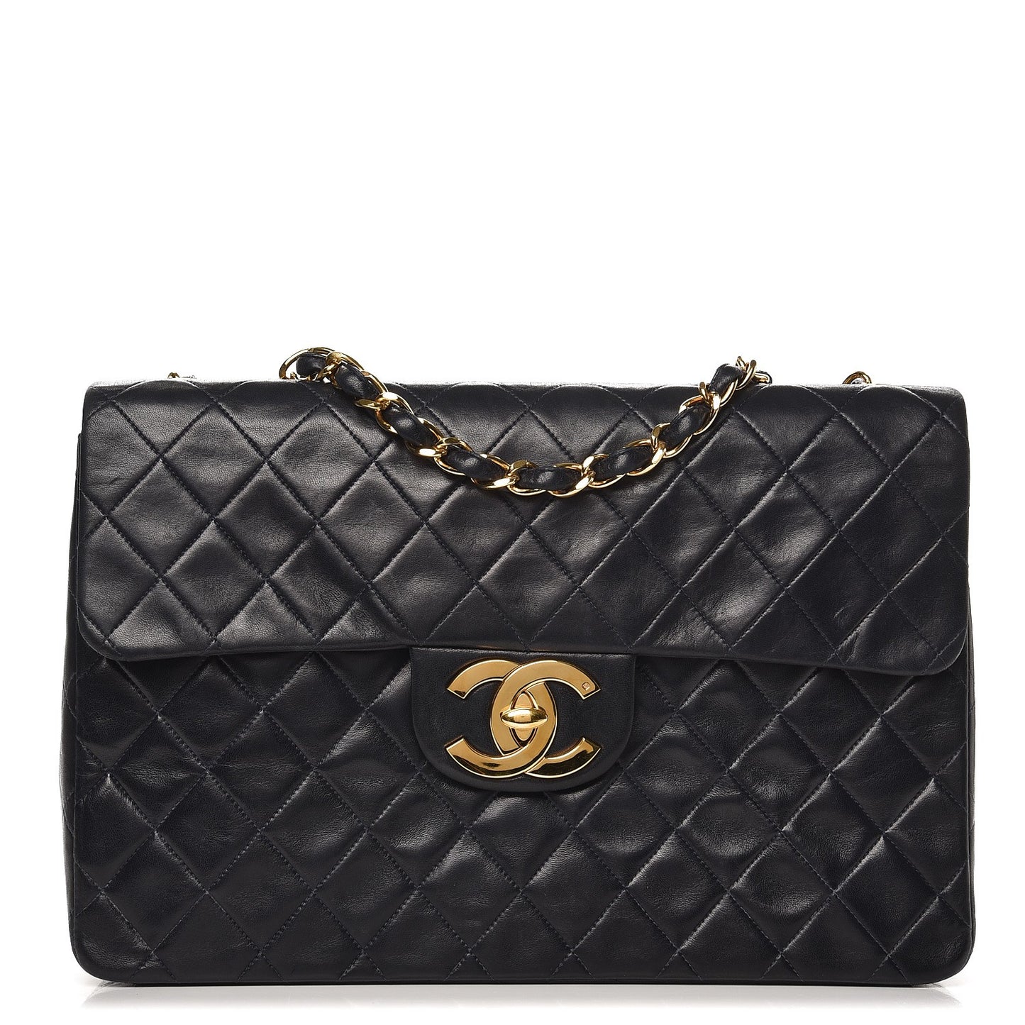 Lambskin Quilted XL Jumbo Single Flap Navy