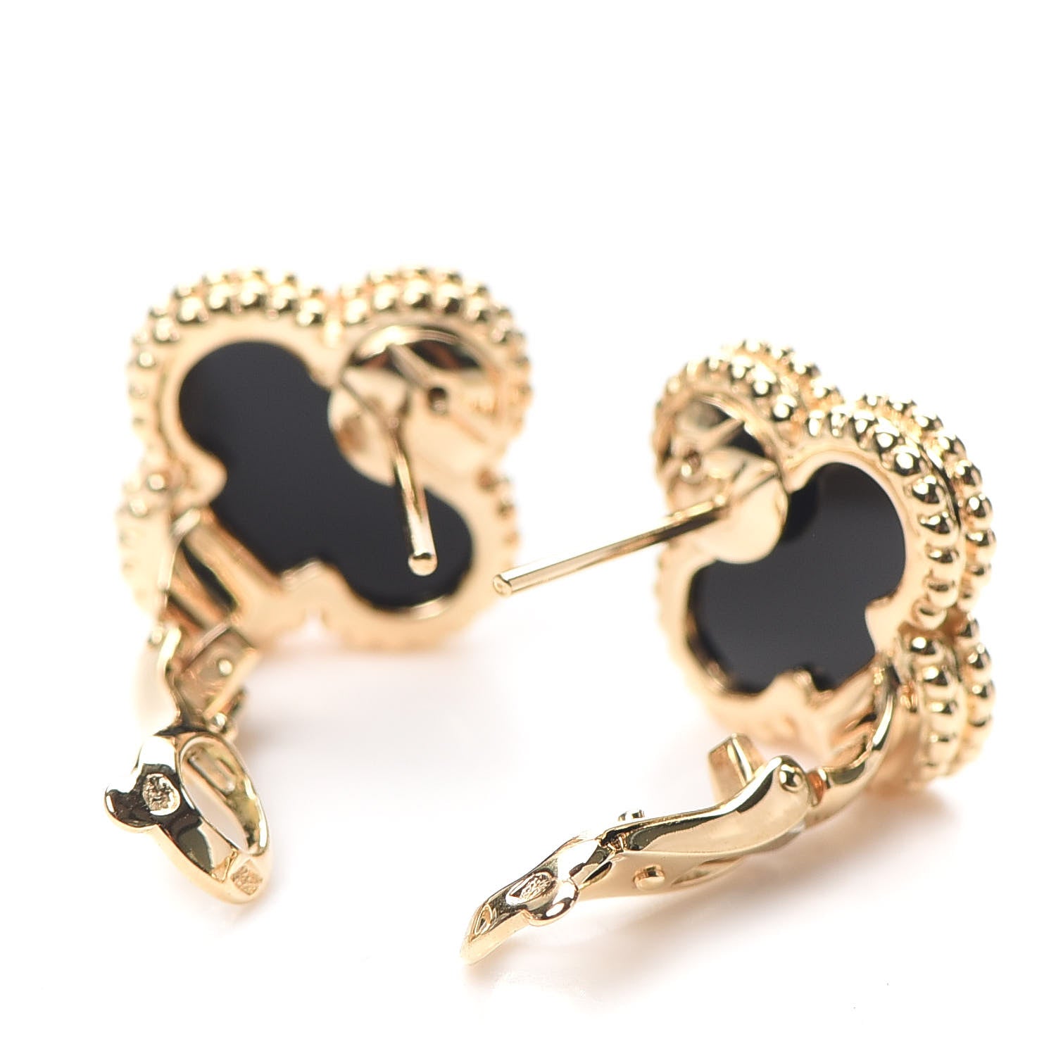 Van Cleef & Arpels 18K Yellow Gold Black Onyx Vintage Alhambra Earrings 3 of 6