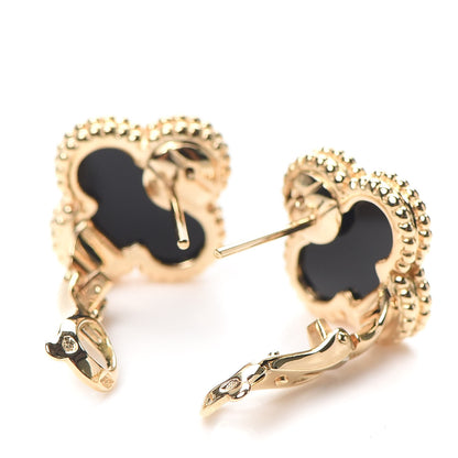 Van Cleef & Arpels 18K Yellow Gold Black Onyx Vintage Alhambra Earrings 3 of 6