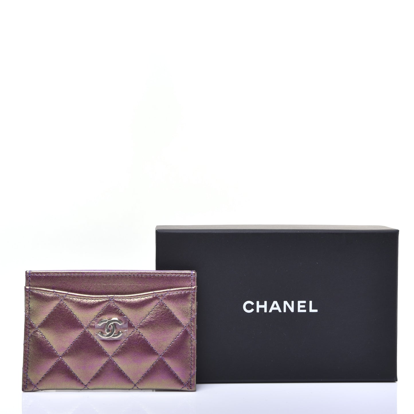 Iridescent Lambskin Quilted Card Holder Purple