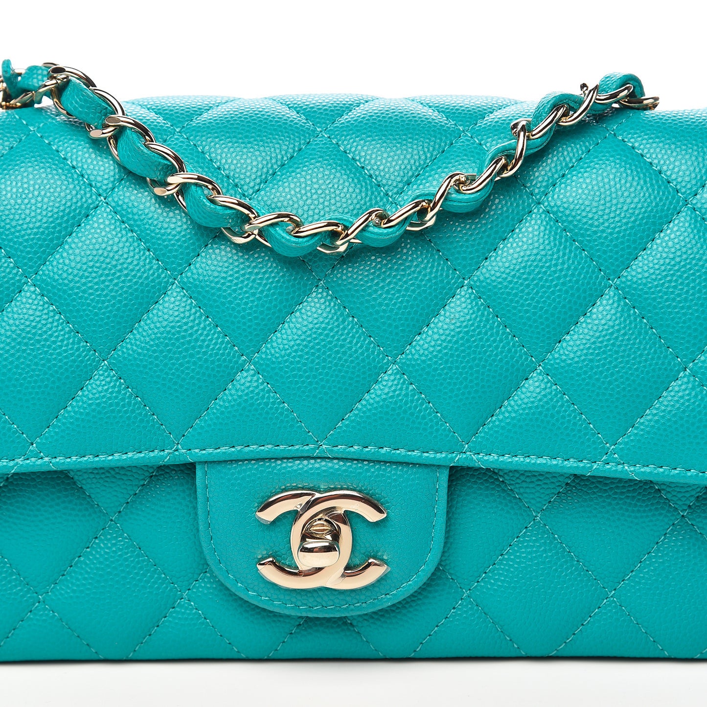 Caviar Quilted Mini Rectangular Flap Turquoise