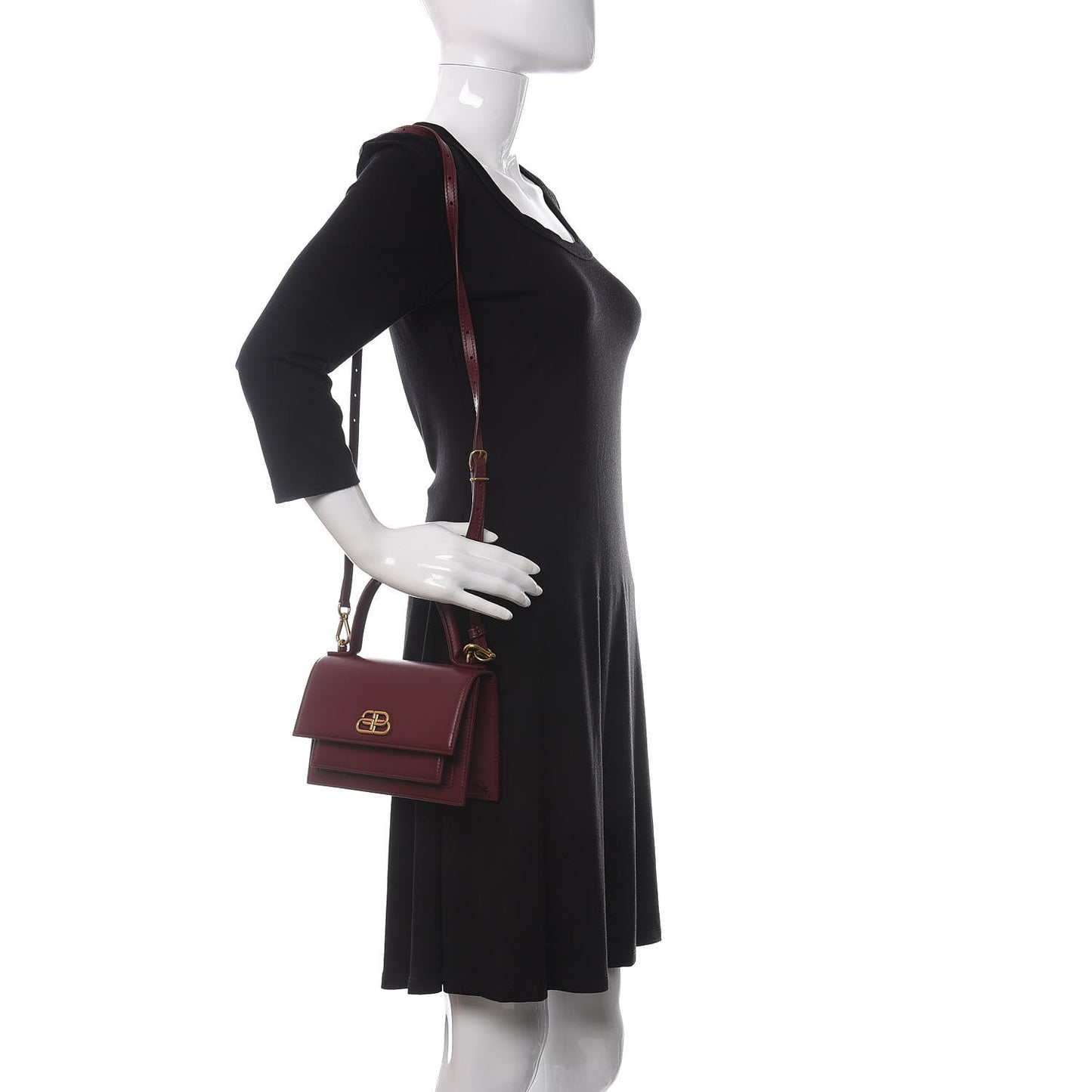 Box Calfskin XS Sharp Top Handle Bag Burgundy
