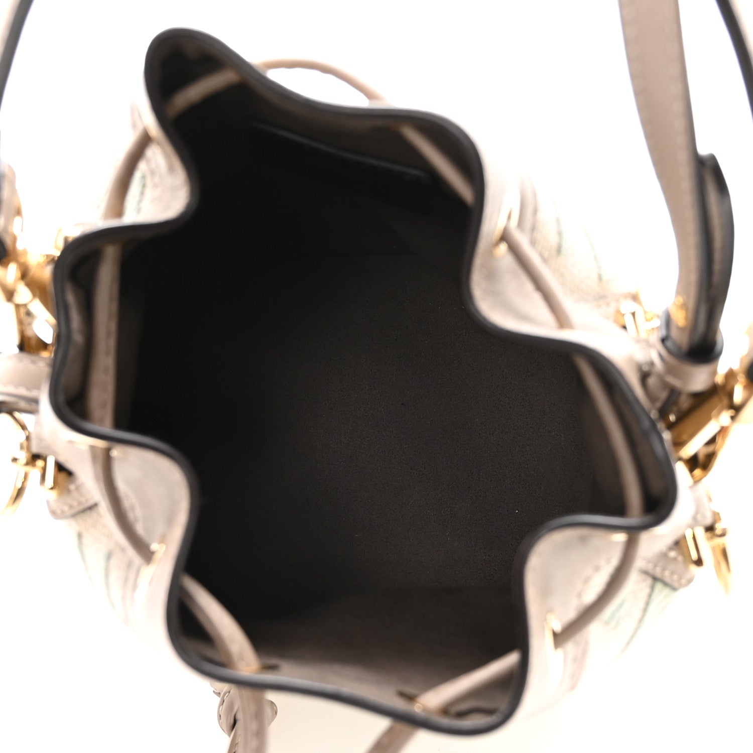 Fendi Canvas Vitello King FF Embroidered Mini Mon Tresor Bucket Bag Matcha Milk Dove 5 of 10