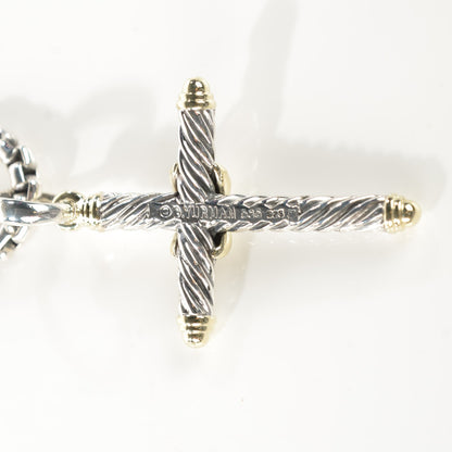 David Yurman Sterling Silver 14K Yellow Gold 41mm X Cross Necklace 4 of 5