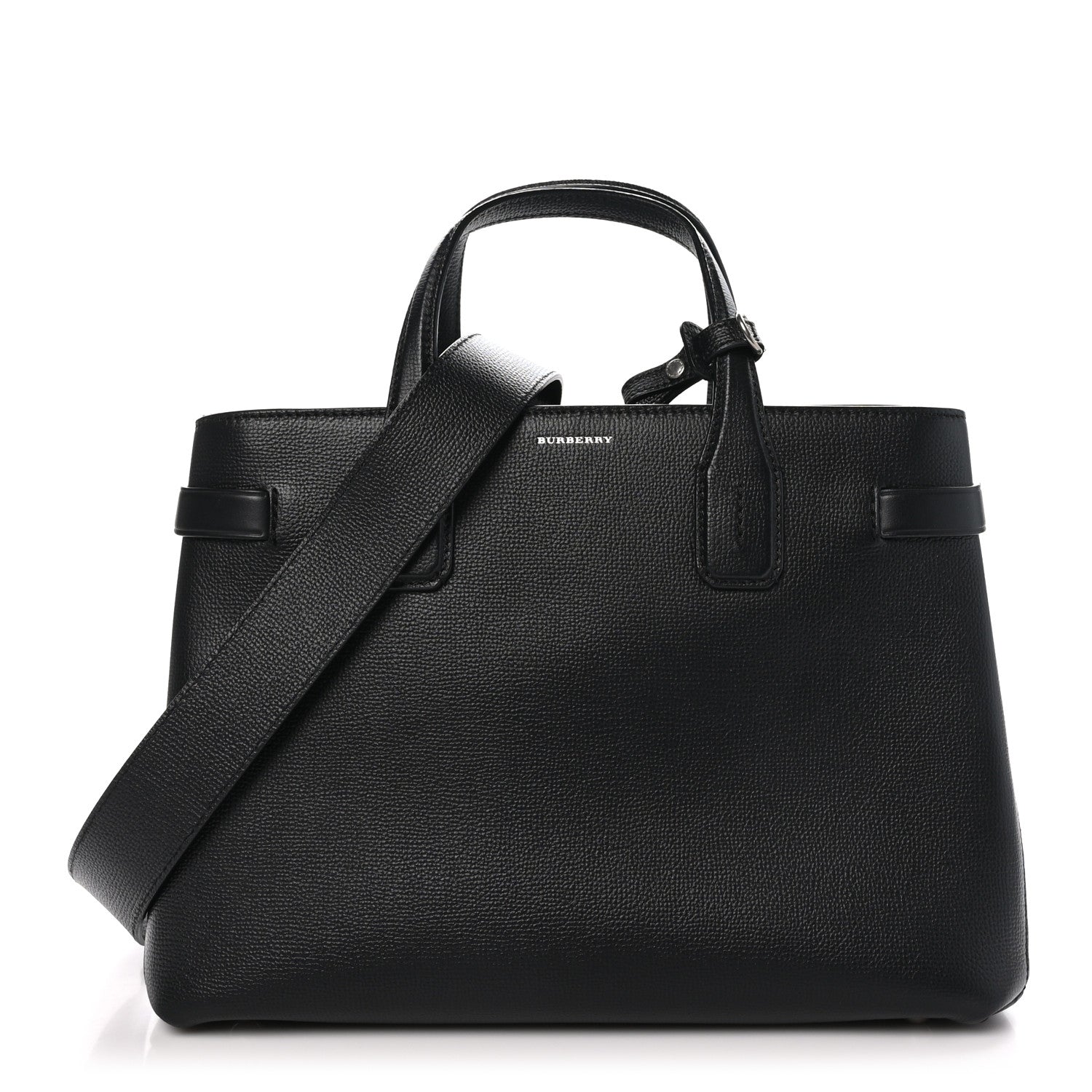 Burberry Derby Calfskin Vintage Check Medium Banner Tote Black 1 of 11