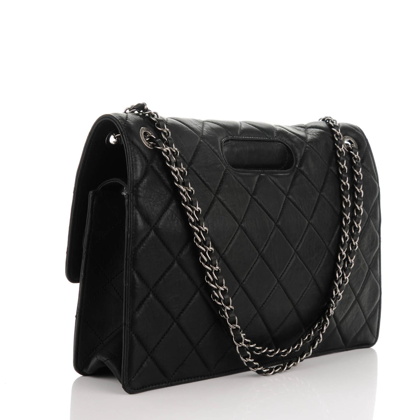 Washed Lambskin Maxi Take Away Flap Bag Black