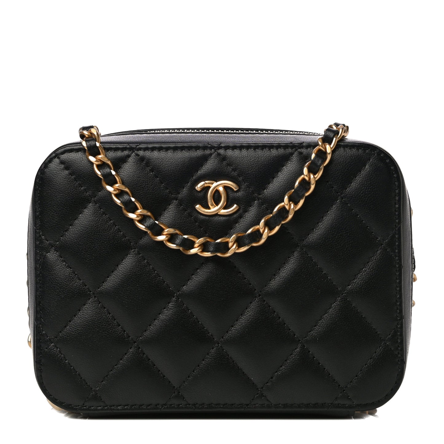 Lambskin Quilted CC Pearl Crush Camera Case Black