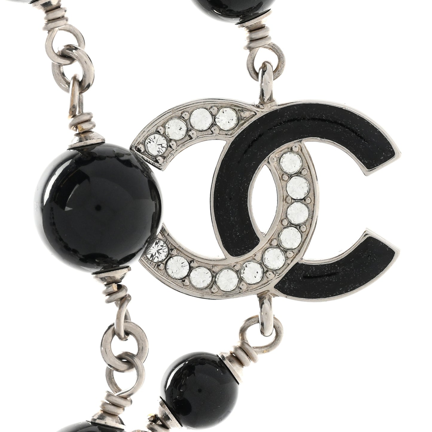 Pearl Crystal Beaded CC Multi Strand Necklace Black Silver