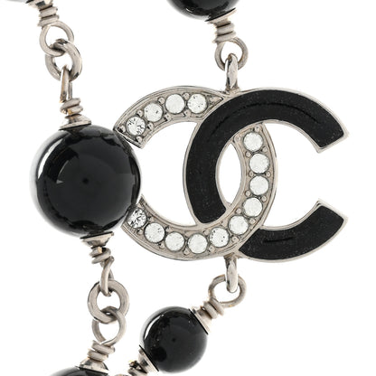 Chanel Pearl Crystal Beaded CC Multi Strand Necklace Black Silver 4 of 6