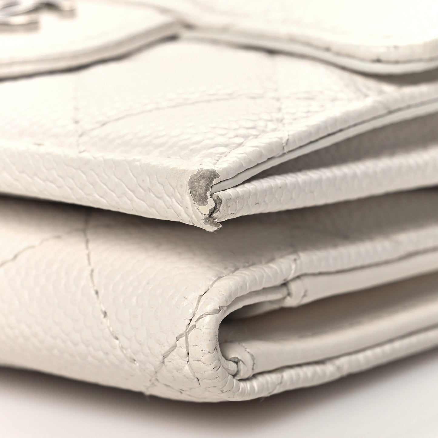 Caviar Quilted Double Flap Wallet Light White
